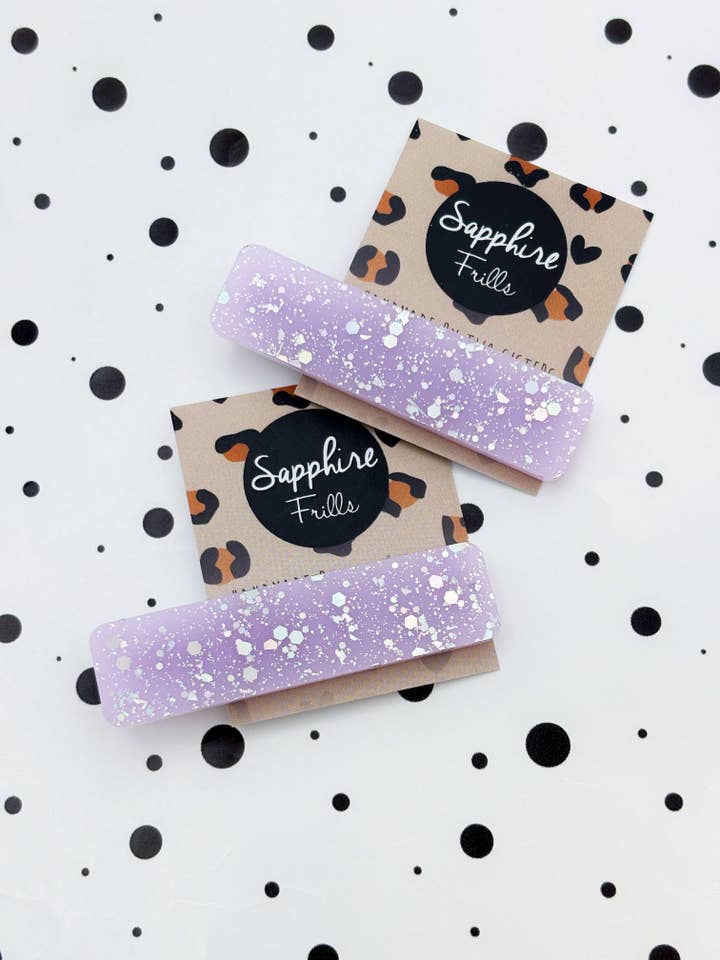 Lilac Holographic Silver Glitter Rectangle Acrylic Hair Clip for wholesale by Sapphire Frills Ltd