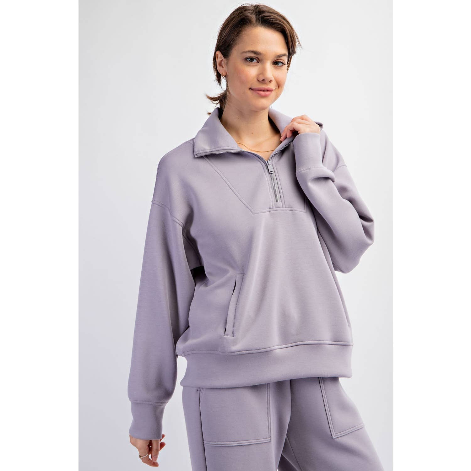 Rae Mode - Vendita all'ingrosso Felpa - Donna - PULLOVER CON COLLO A IMBUTO E ZIP A QUARTO IN MODAL SCUBA66