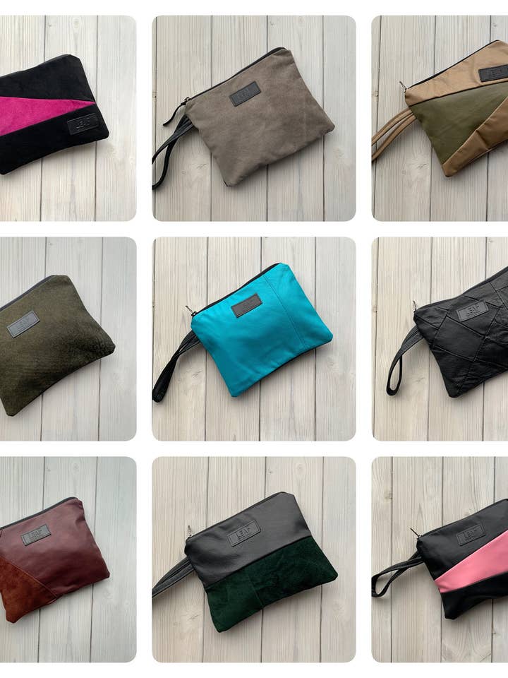 Black Leather Bag, Zipped Purse, Make Up Bag, Pencil for wholesale by LeaF