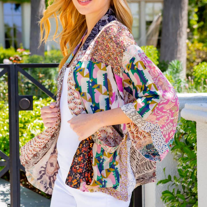 Latte Floral Print Puff Sleeve Western Women Kimono Loose Cover Up for wholesale on Faire