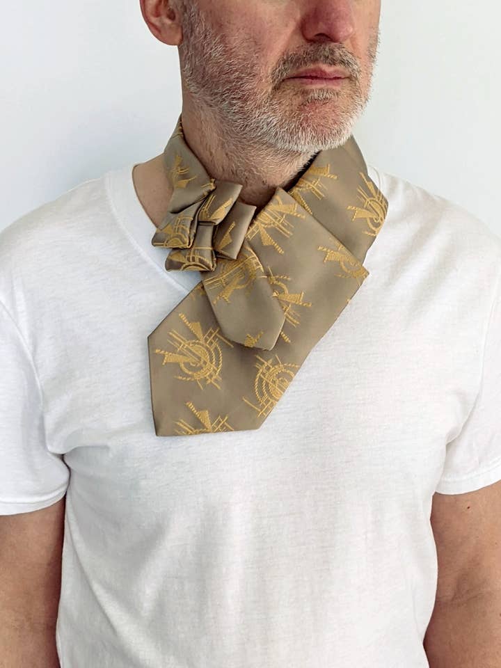 Men's Ascot Tie In Gold With Abstract Print. for wholesale by Ogsplosh