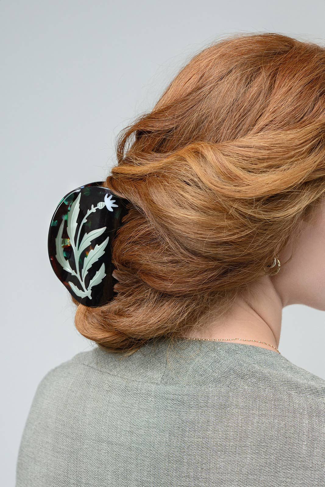 WINONA IRENE - Wholesale Hair Clip - Women's - Vervain Flower Herb XL Hair Claw in Green Tortoise Acetate 1