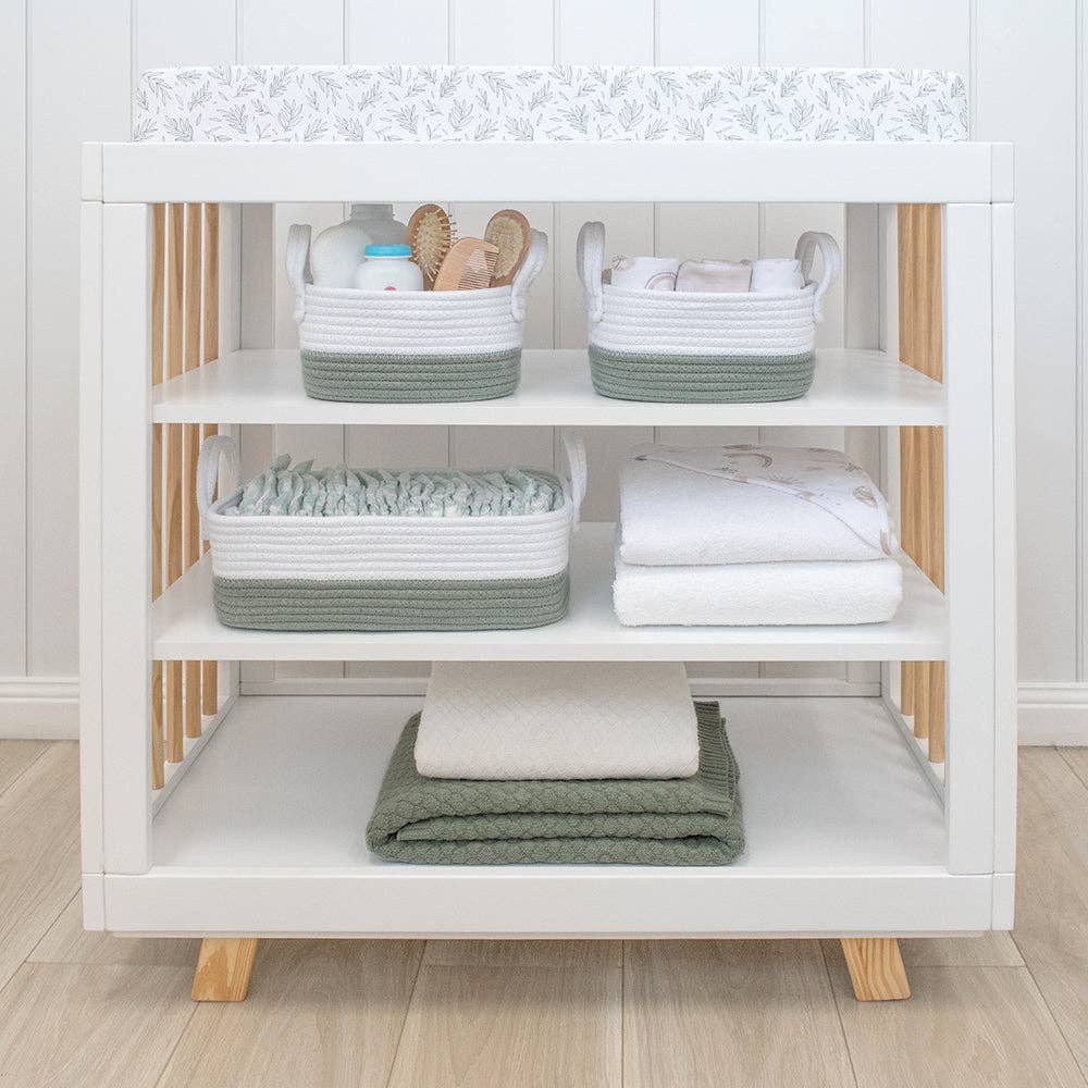 Living Textiles - Wholesale Basket - 3pc Storage Set - Sage/White1