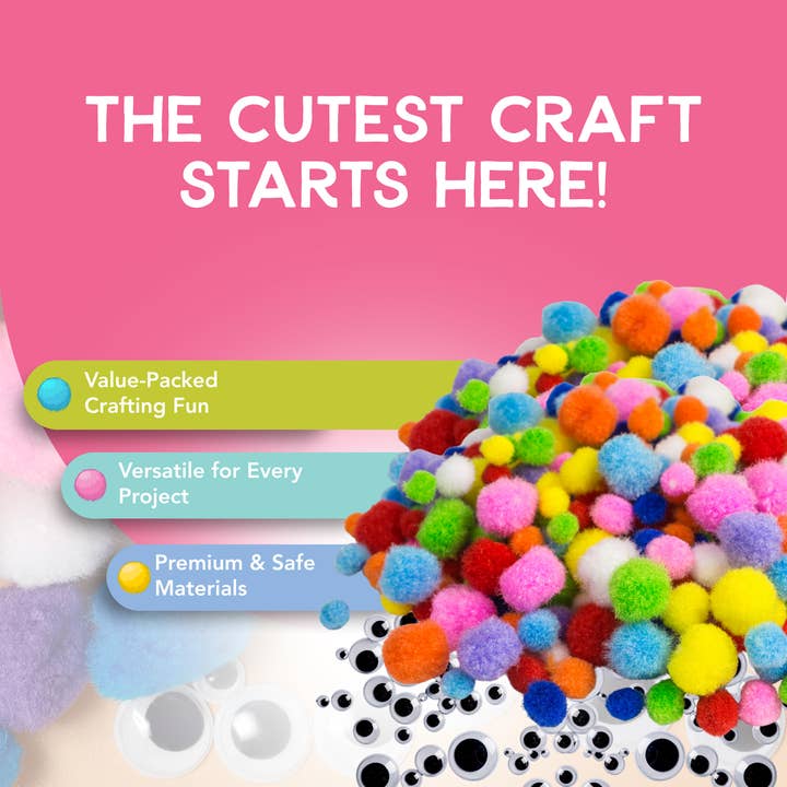 Incraftables - Wholesale DIY Craft Kit - Kids - Incraftables 2000pcs Pom Poms with Googly Eyes & Glue Stick3