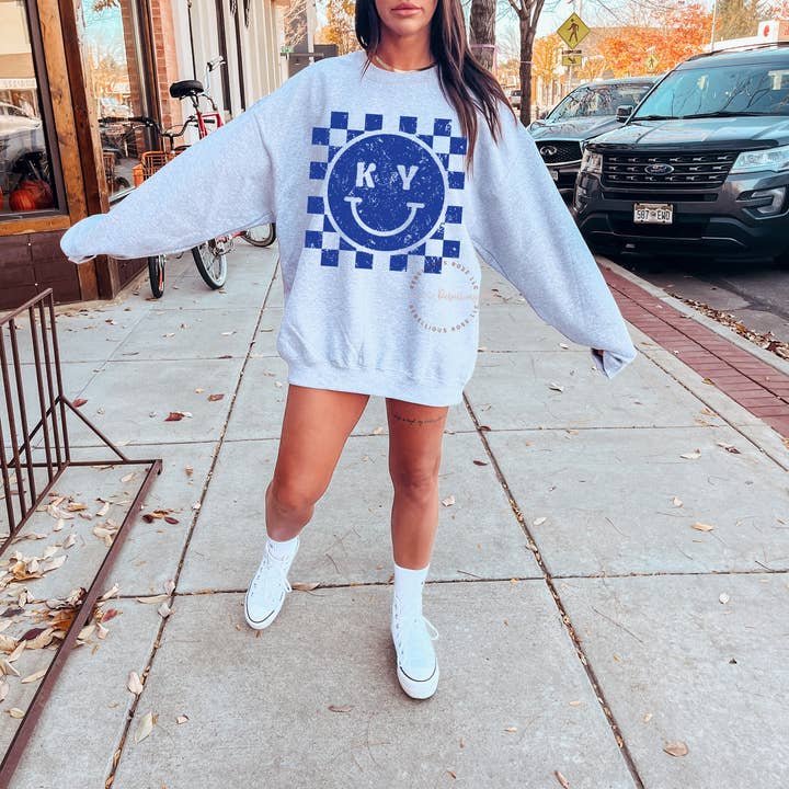 Distressed Kentucky Checkered Face Graphic Crewneck Sweatshi for wholesale by Rebellious Rose LLC