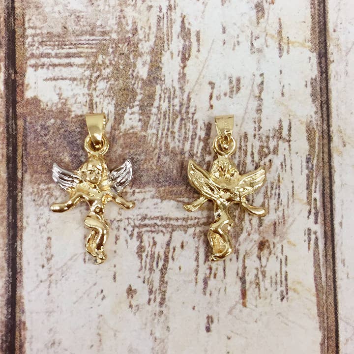 The Bead Bazaar - Wholesale Individual Charm/Pendant - 18K Gold Filled Guardian Angel Pendant, Angel Jewelry, Dainty Angel Charm, Religious Charm, Large Angel Pendant, Gold Angel Charm, Christian Charm