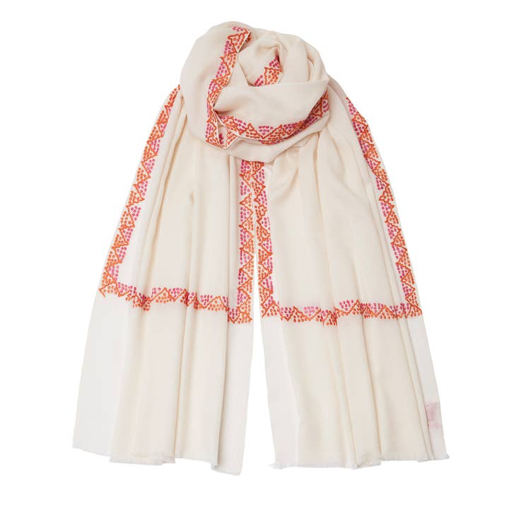 Hook Embroidery Edge Pashmina Cashmere - Pink for wholesale by Somerville Scarves