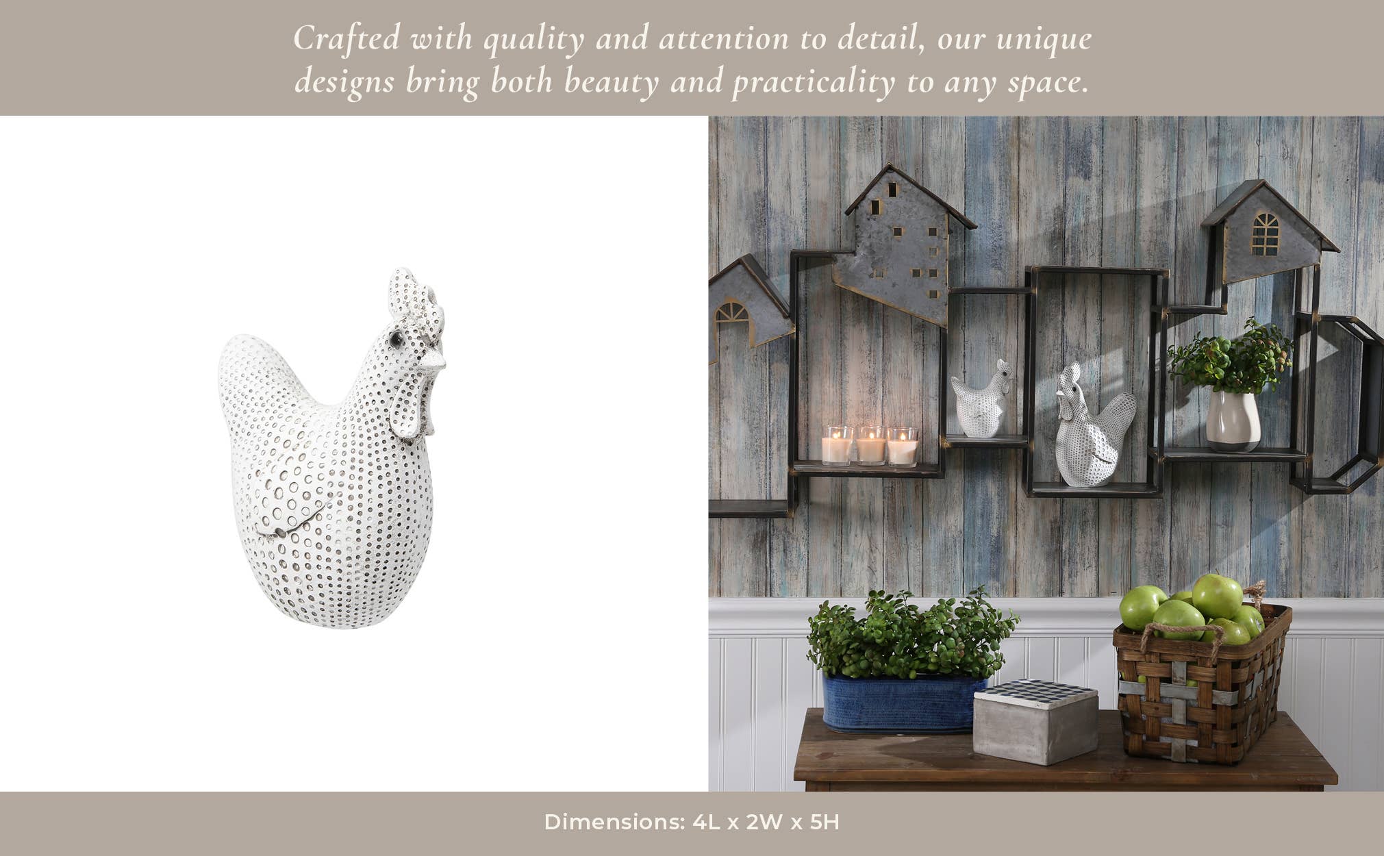 Sagebrook Home - Wholesale Decorative Figurine - Decorative Sculpture - White Resin Spotted Chicken, 5 in.9