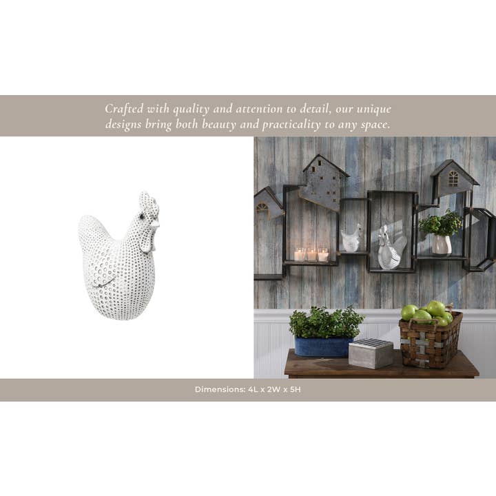 Sagebrook Home - Wholesale Decorative Figurine - Decorative Sculpture - White Resin Spotted Chicken, 5 in.9