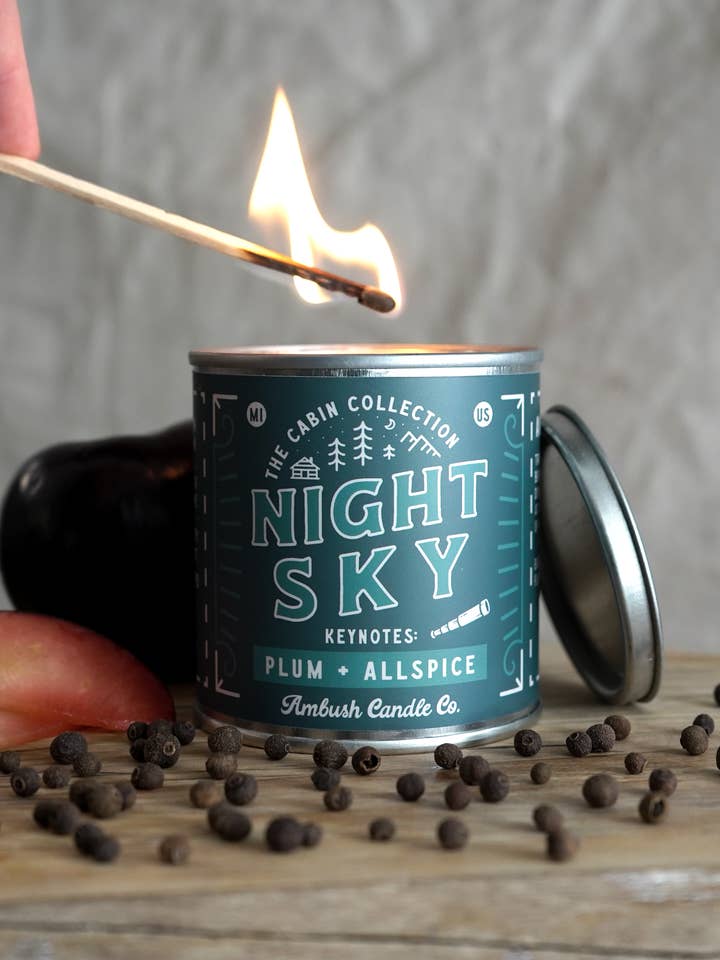 Night Sky | Plum + Allspice 8oz Soy Candle for wholesale by Ambush Candle Co.