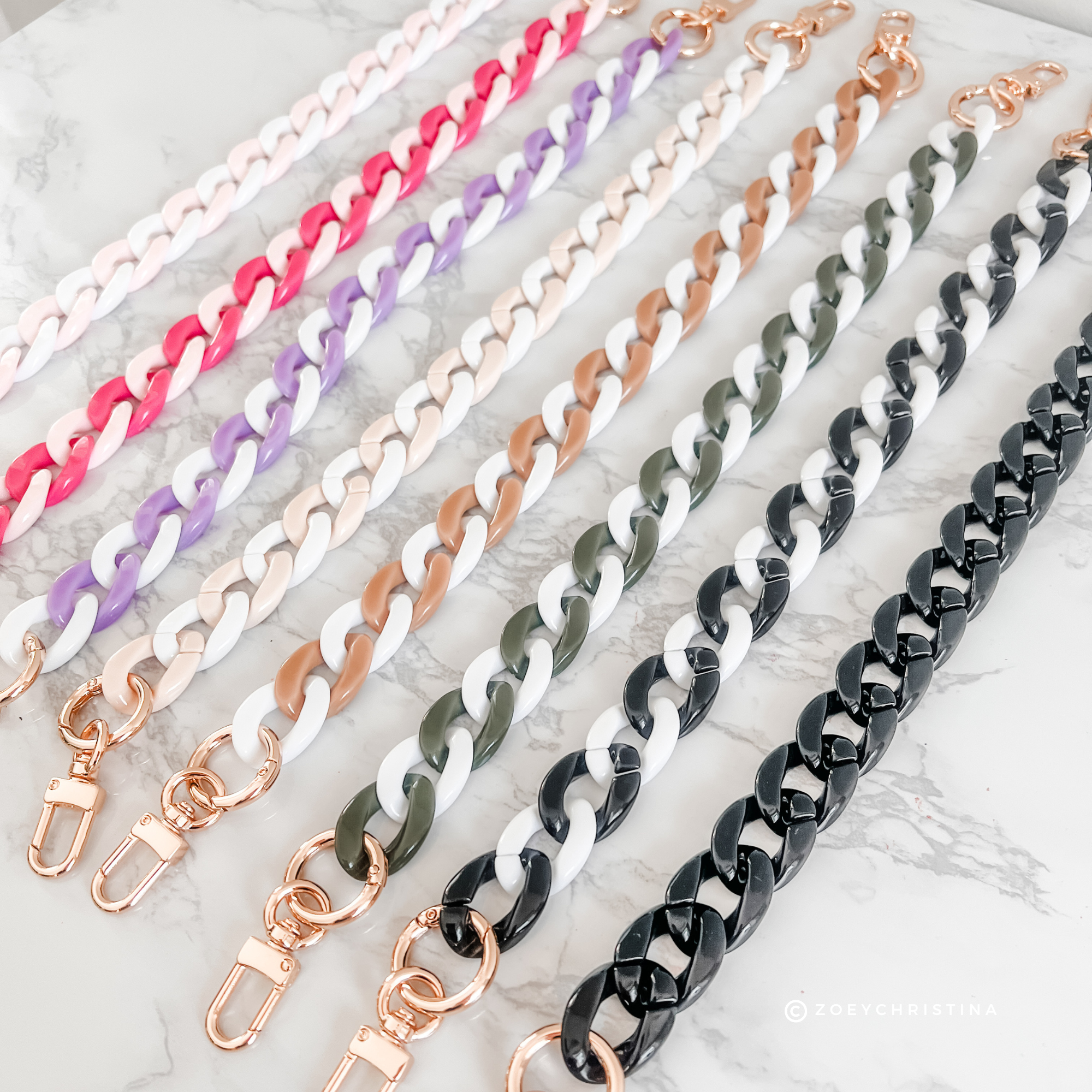 Zoey Christina - Wholesale Accessoire voor portemonnee/tas - Dames - Chunky acryl tassenkettingen – 8 kleuren, 42 cm lang8