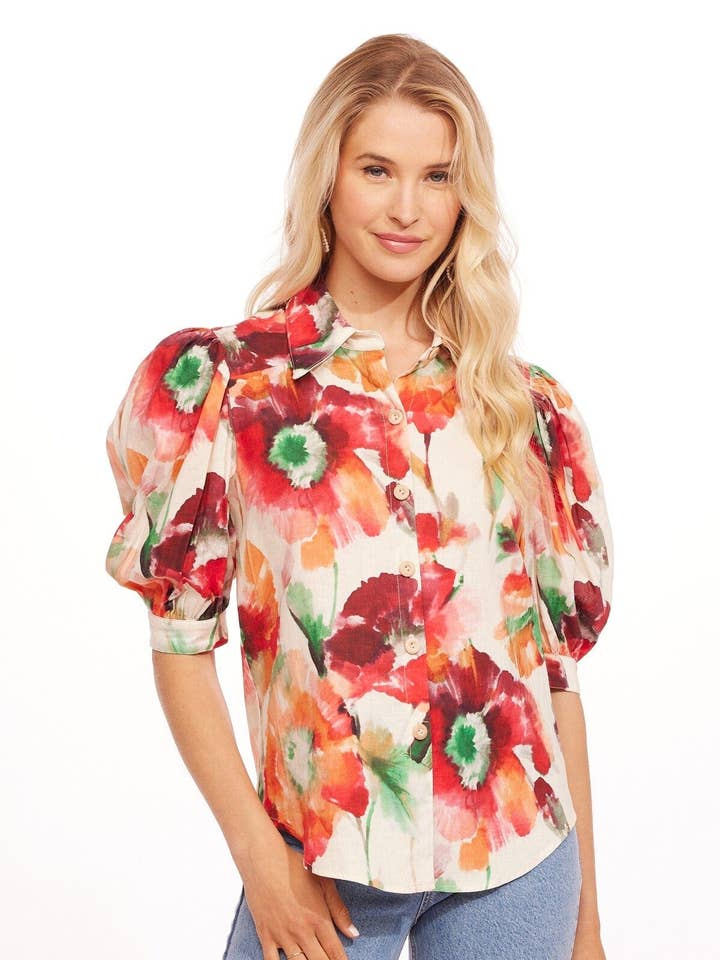 Palmira Top - Coquelicots sauvages pour la vente par Eva Franco