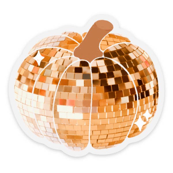 Elyse Breanne Design - Wholesale Sticker - Clear Disco Ball Pumpkin Sticker, 2.9x2.9 in.