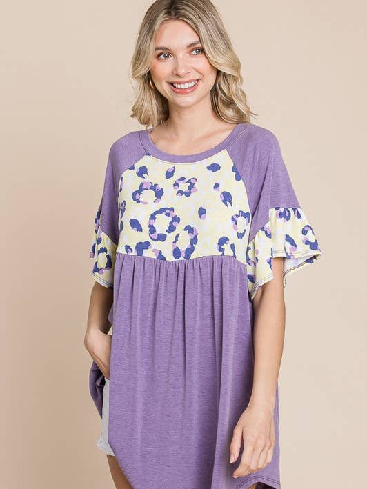 ETK-8793-PL Plus Size Animal Print Contrast Babydoll Top  for wholesale by Emerald Collection