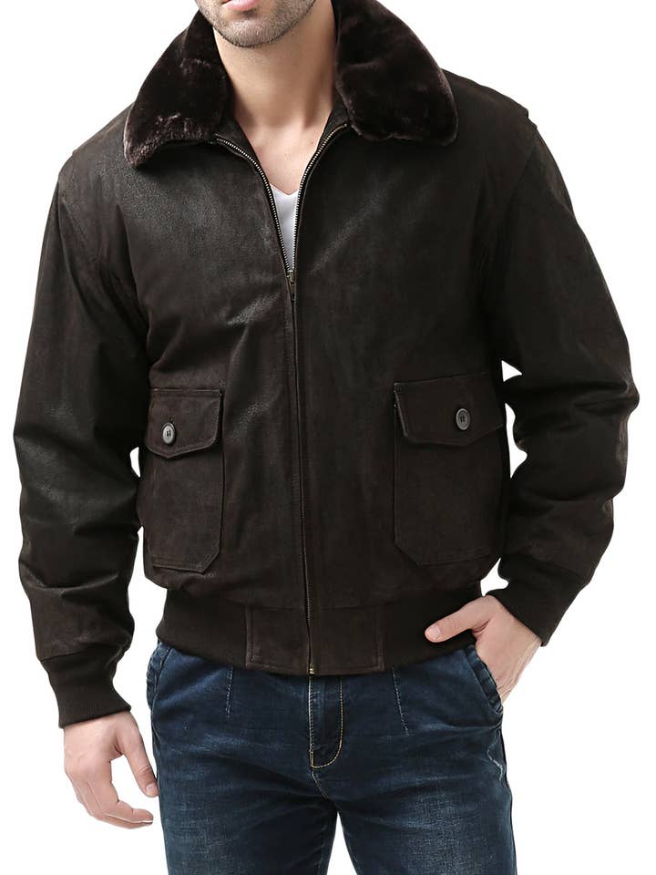 Landing Leathers, giubbotto bomber da volo da uomo, modello G-1, in pelle invecchiata, colore blu marino per la vendita all'ingrosso da parte di Landing Leathers