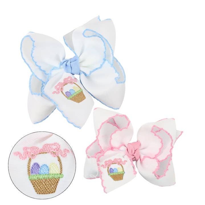 EMBROIDERED EASTER CROCHET EDGE BOWS for wholesale by Beyond Creations, LLC
