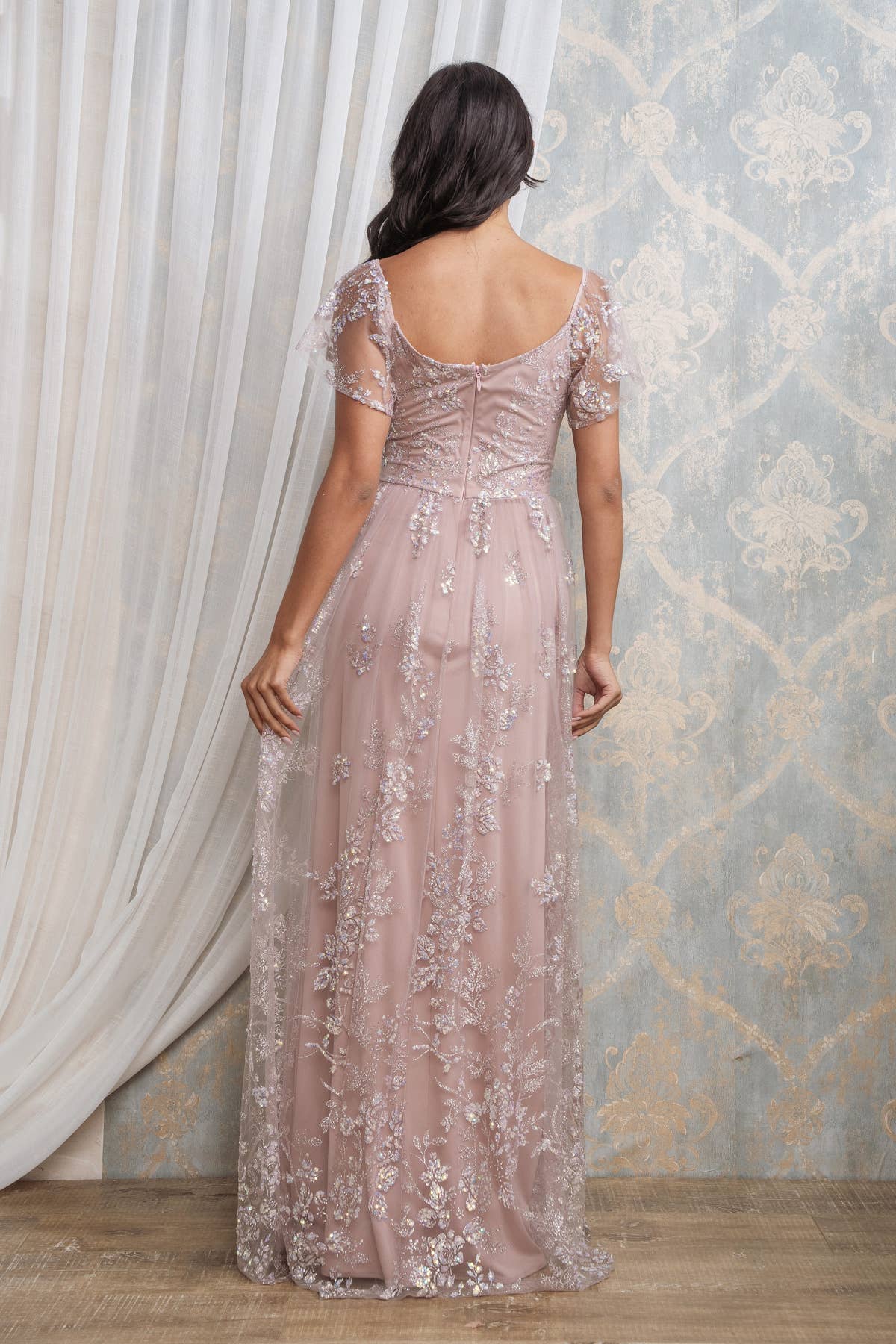 Rosemore Couture - Wholesale Gown - Women's - Glitter Sequined Flutter Sleeve Maxi Dress 12