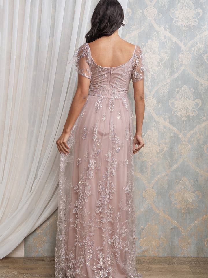 Rosemore Couture - Wholesale Gown - Women's - Glitter Sequined Flutter Sleeve Maxi Dress 12