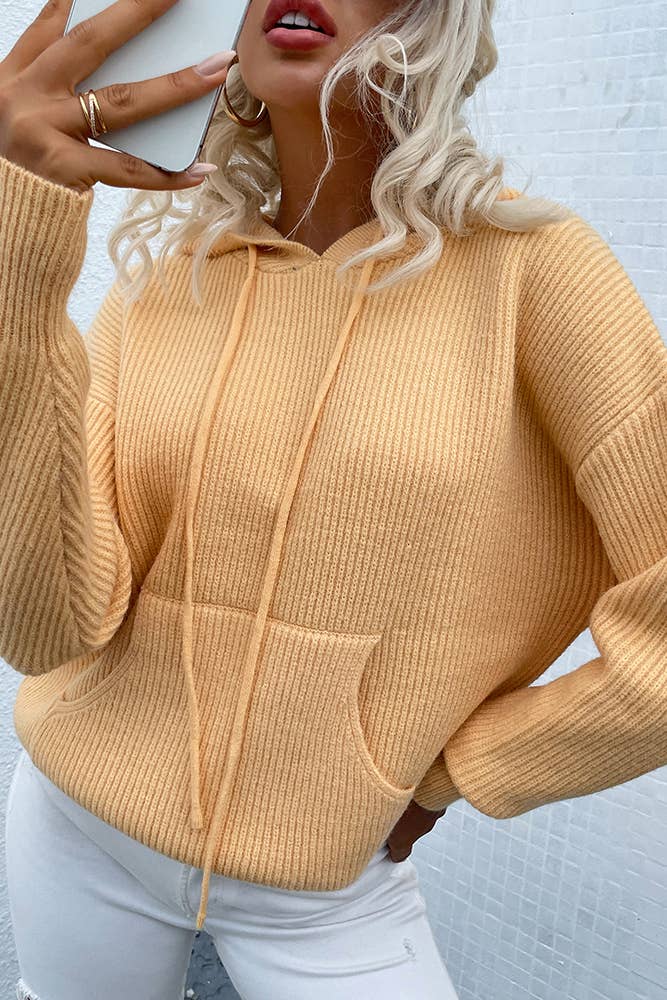 UNISHE – wholesale Hoodie - Dam – Dragsko Hooded Känguru Pocket Stickning Tröja MMY1051