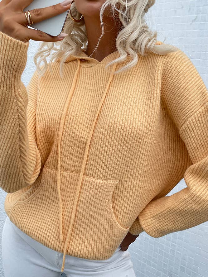 UNISHE – wholesale Hoodie - Dam – Dragsko Hooded Känguru Pocket Stickning Tröja MMY1051