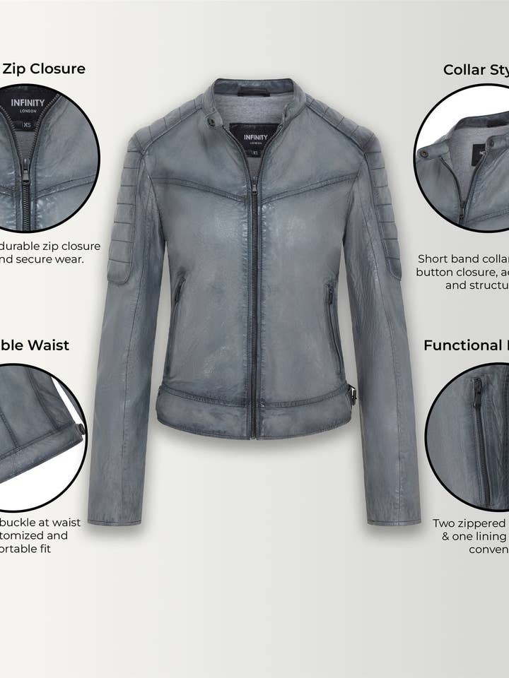 Infinity Leather (Upperclass Fashions Ltd) – wholesale Leather jacket – Women′s – Womens Retro Quilted Leather Biker Jacket - Horten