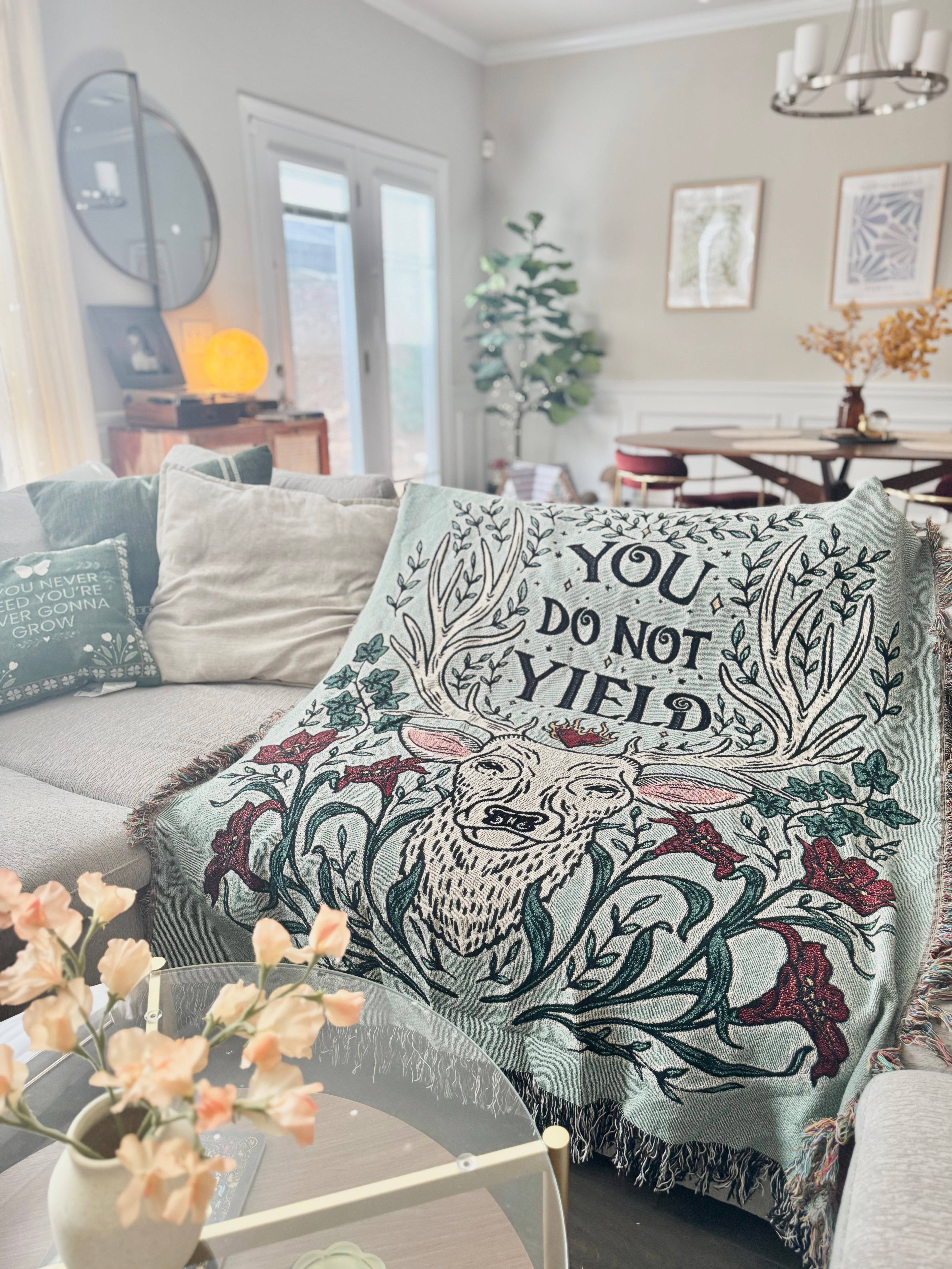 CrescentCatCo - Wholesale Throw Blanket - Throne of Glass You Do Not Yield Woven Blanket, Officially Licensed Sarah J Maas Terrasen2