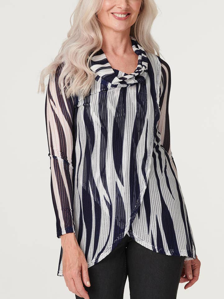 Mehrlagige Bluse mit bedrucktem Wasserfallausschnitt für den Großhandel von Stellalondon