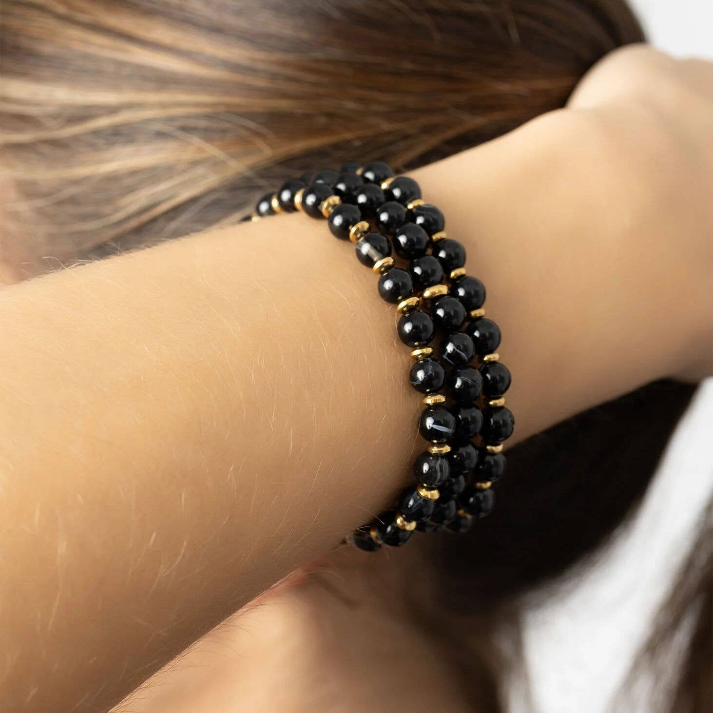 Or Bracelet en perles de verre d'agate plaqué or 18K PVD en vente sur Faire2