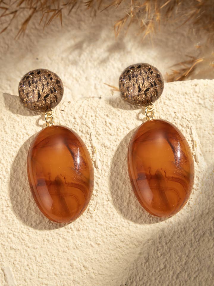 Shiny resin earrings chic stainless steel for wholesale by COSMOS