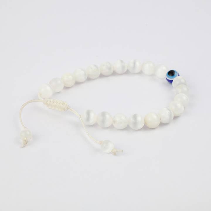 Macrame Selenite with Evil Eye Crystal Bracelet for wholesale by El'Cobre-Ecozonelifestyle