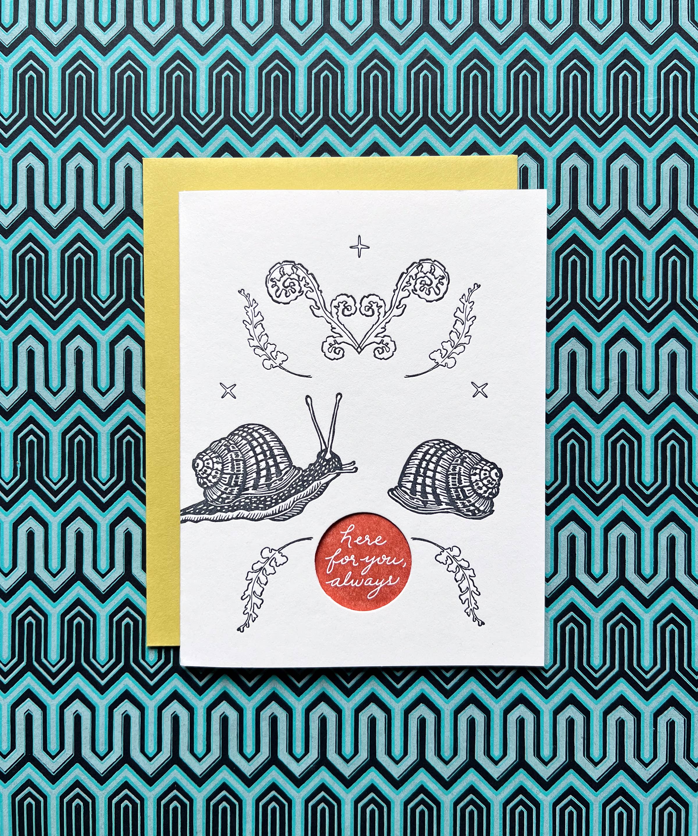 Blackbird Letterpress – wholesale Love card – here for you always snail card A26