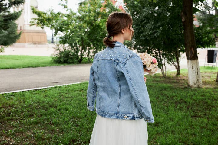 Simply Name It - Wholesale Denim Jacket - Women's - Blue Denim Jacket with Pearls3