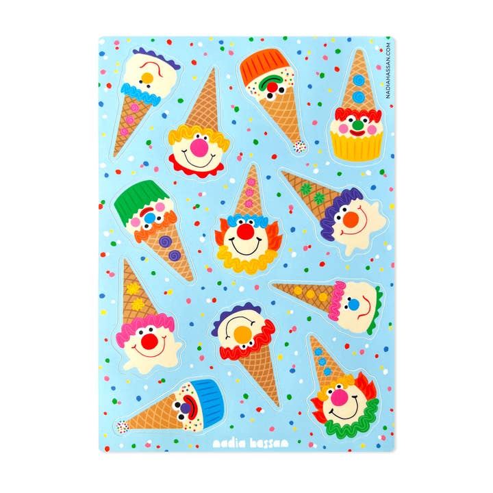 Foglio di Adesivi Clown Cones 5x7 per la vendita all'ingrosso da parte di Nadia Hassan