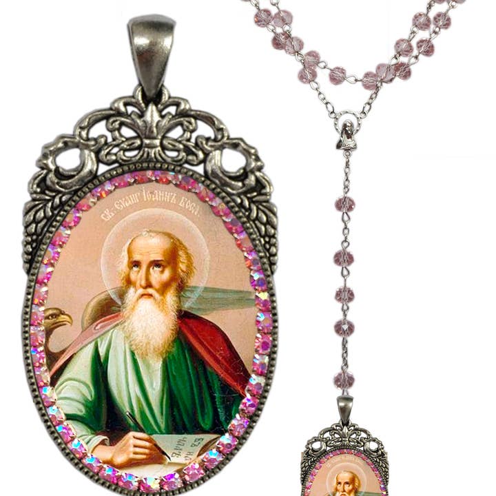 MariaSantissimaShop - Vente Collier de prière en perles - Rosaire Jean l'Apôtre - Saint Patron de l'Amour ; Loyauté ; Amitiés ; Auteurs ; Libraires ; Victimes de brûlures ; Victimes du poison-emin ; Marchands d'art