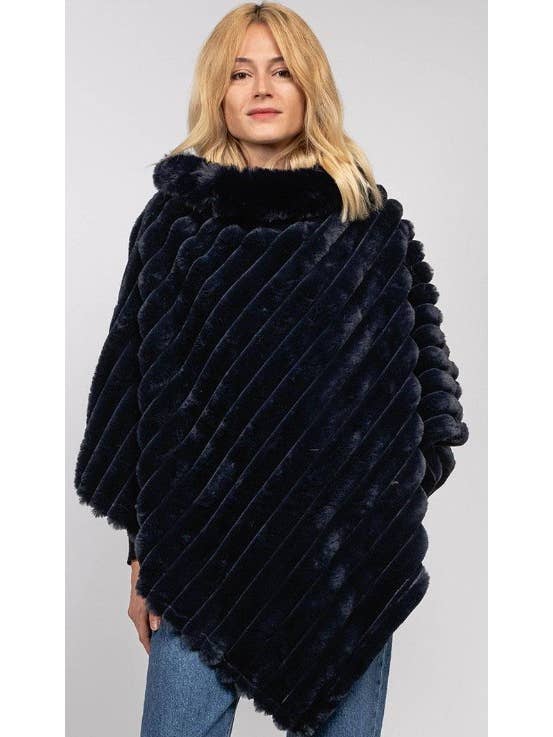 LOOWIE - Wholesale Poncho - Women's - 068 Poncho Striped Fake Faux Fur Loowie3