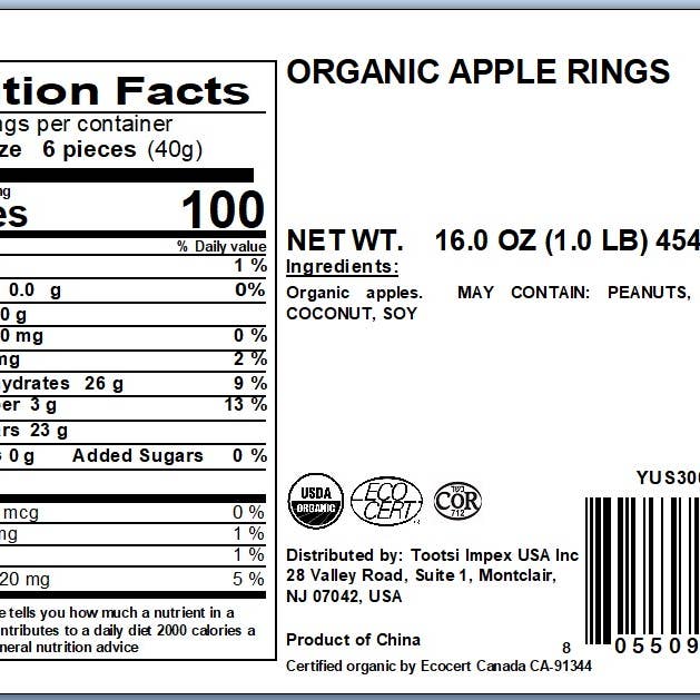 Yupik - Wholesale Dried/Dehydrated Fruit - Yupik Organic Dried Soft Apple Rings, 1 Lb