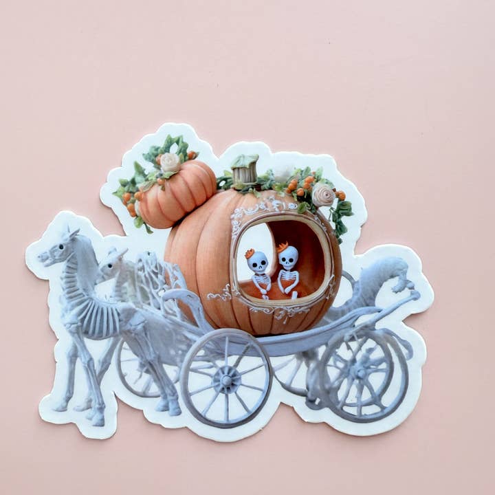 Pacchetto Adesivi Carrozza Spettrale | Set di 2 Adesivi in Vinile Scheletro di Halloween | Adesivi per Bottiglia d'Acqua per Laptop con Zucca e Carrozza Gotica | Decorazioni Macabre per l'Autunno per la vendita all'ingrosso da parte di The sticker era