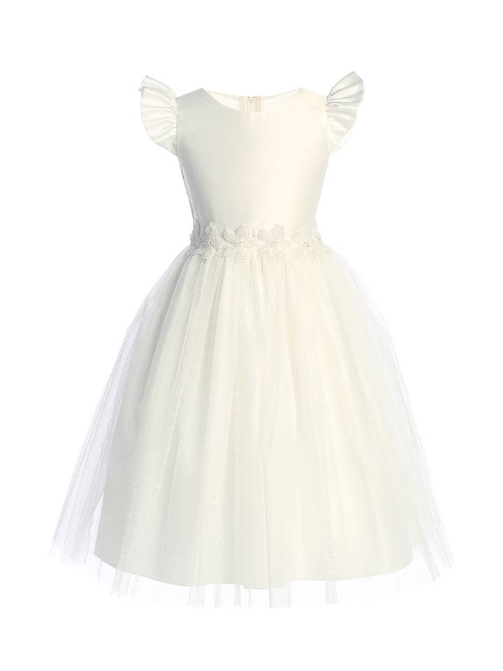 Sweet Kids, Inc. - Wholesale Dress - Kids - SK948 - satin flutter sleeve with tulle & flower patch