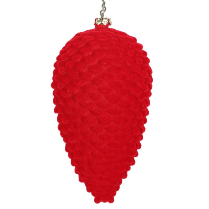 Vickerman 5" Red Flocked Pinecone Ornament 4/Bag for wholesale by Vickerman