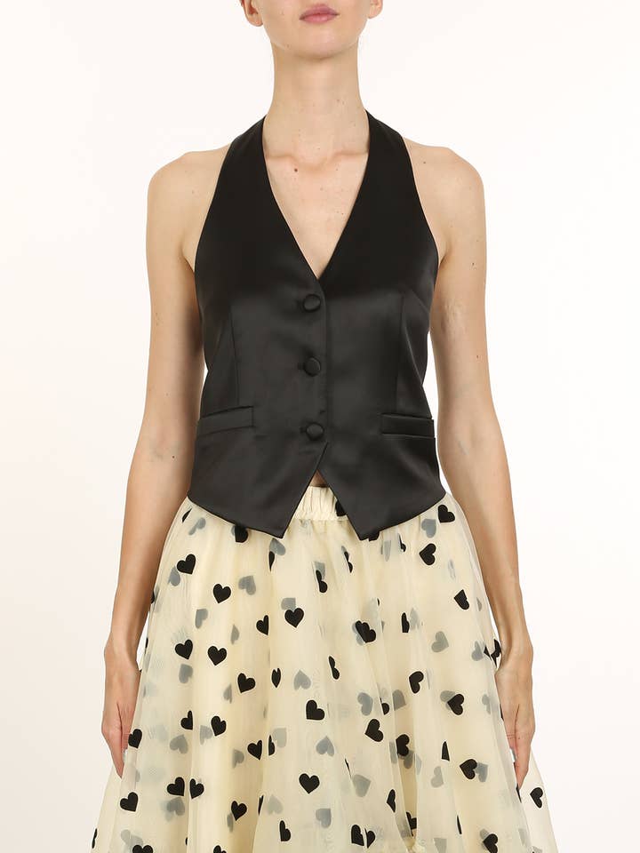 Adjustable Belt Strap Halter Top Satin Vest PC2141 for wholesale by Beulah Style