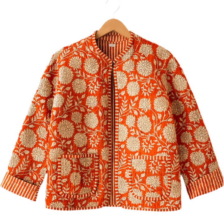 The Charlotte Jacket in Orange Floral for wholesale by Erin Donahue Tice