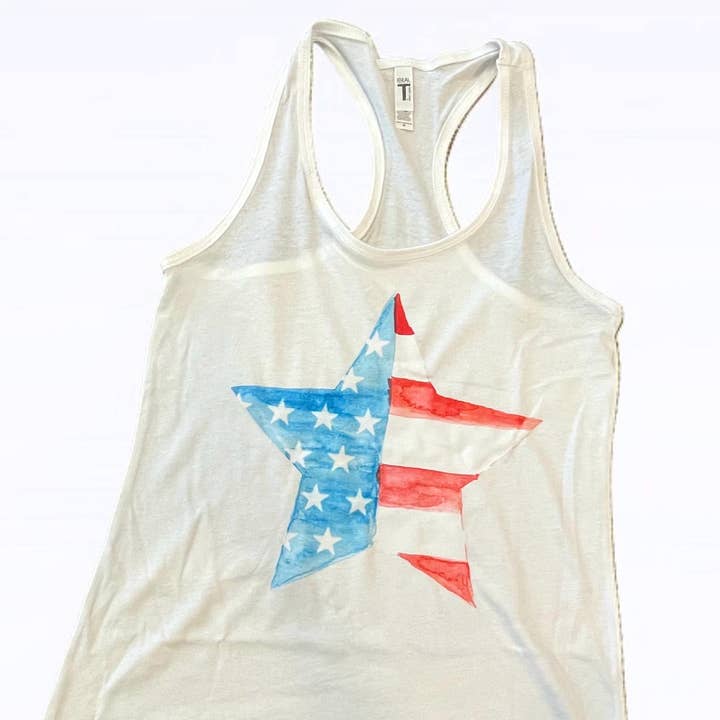 Watercolor Flag Star Patriotic Tank Top - Memorial Day 4th for wholesale by Lasting Impressions CT