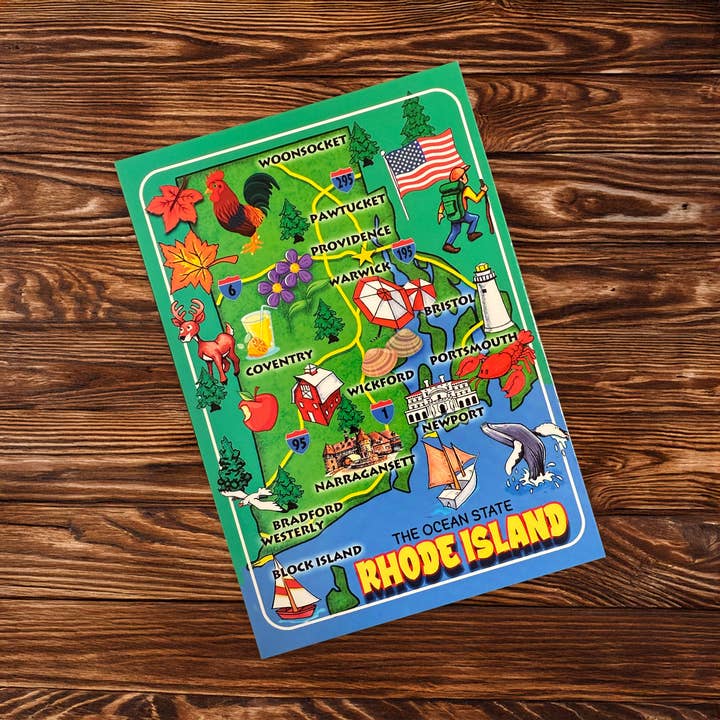 Commonwealth Souvenirs - Wholesale Postcard - Rhode Island Cartoon Map Postcard2