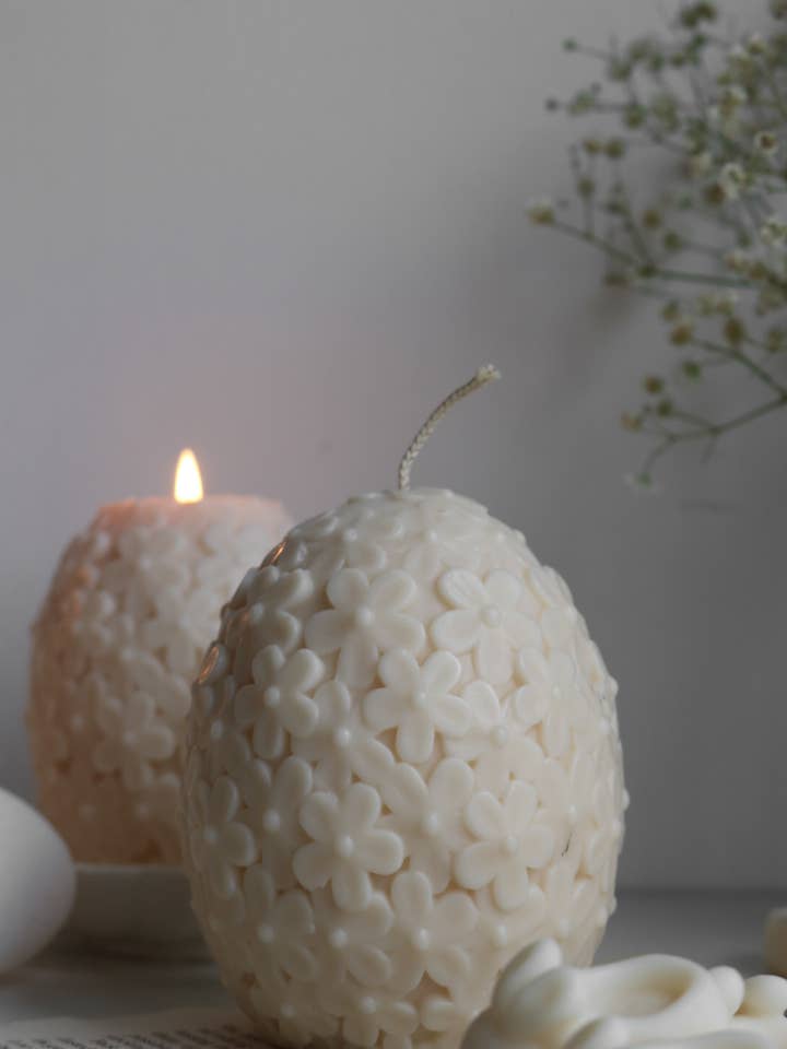 Medium Floral easter egg candle for wholesale by Mae Fleur