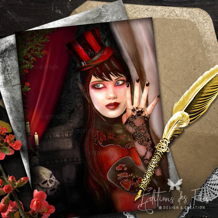 Carte artistique gothique « Dark Intentions » avec enveloppe pour la vente par Editions des Fées