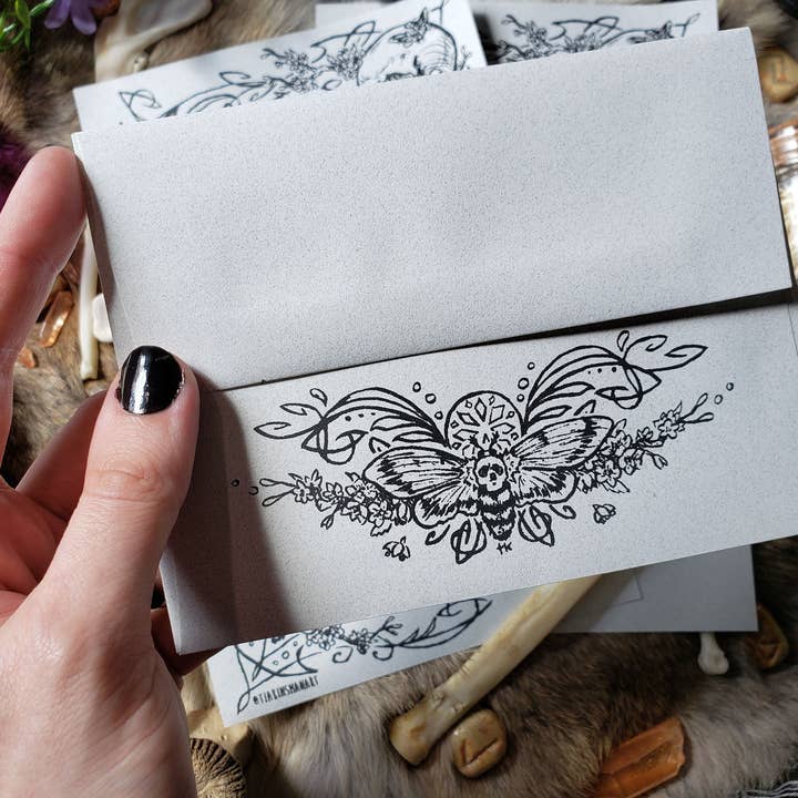 Tia Kinsman - Wholesale Stationery/Notecard Set - Deaths Head Moth Goth Letter Stationery Set2