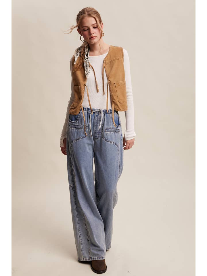 Listicle - Wholesale Outerwear Vest - Women's - Colored Denim Tie-Front Vest LVT0185