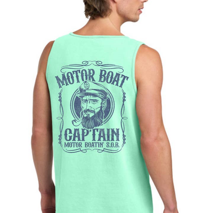 Motor Boatin’ S.O.B. Mint Men’s Graphic Tank for wholesale by Simply Southern Tee's and Tumblers LLC