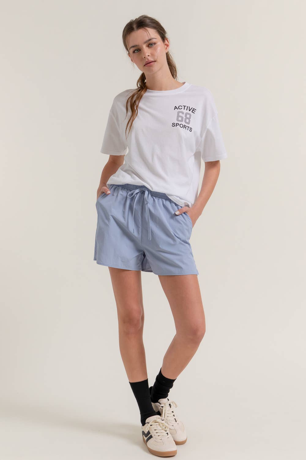 Active Basic | Active USA - Wholesale Athletic Shorts - Women's - Anorak Fabric Side Slit Workout Shorts4