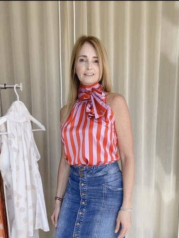 Bermuda in seta - Righe rosse e viola per la vendita all'ingrosso da parte di Martha Sevcik